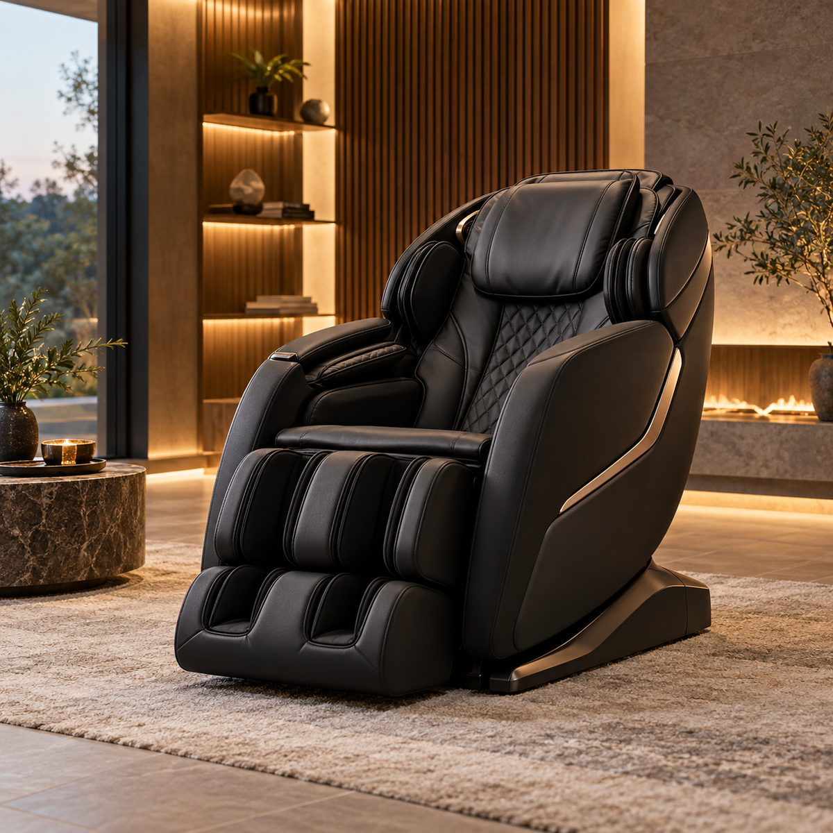 Premium full-body massage chair in a modern home relaxation room