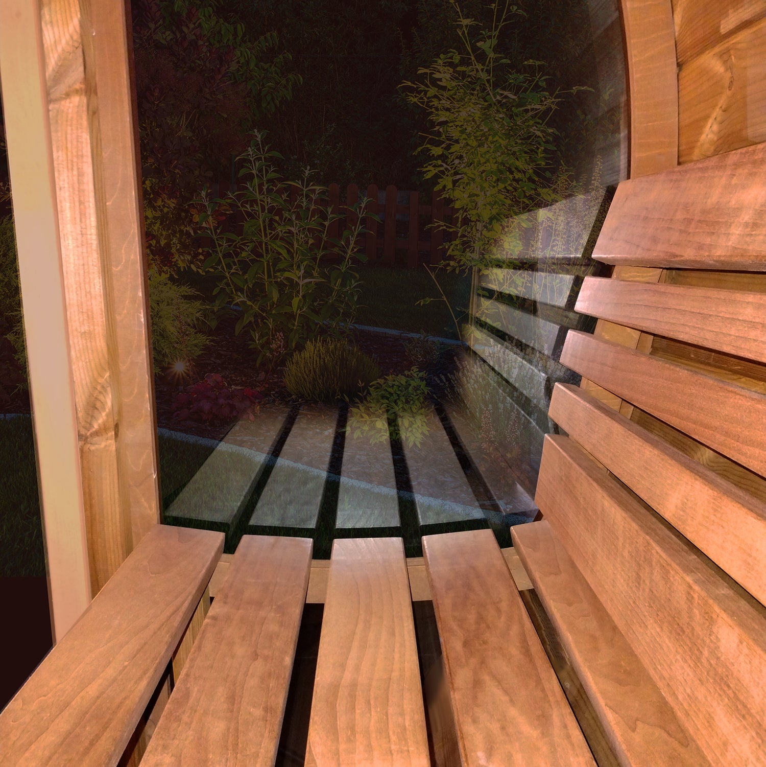 SaunaLife Model E8G – ERGO-Series 6-Person Outdoor Barrel Sauna with Full Glass Front