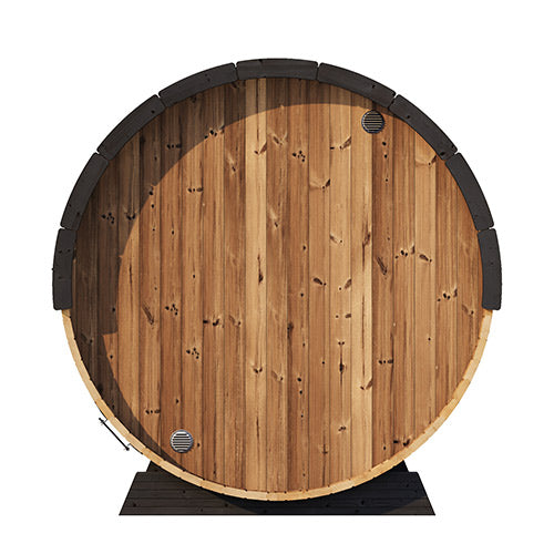 SaunaLife Model EE8G Outdoor Barrel Sauna – 6-Person Glass Front Thermo-Spruce Sauna