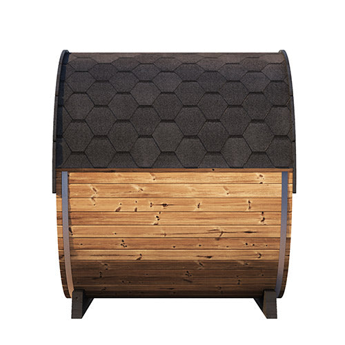SaunaLife Model EE8G Outdoor Barrel Sauna – 6-Person Glass Front Thermo-Spruce Sauna