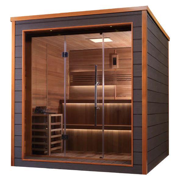 Bergen 6-Person Outdoor-Indoor Traditional Cedar Sauna with Harvia 8kW Heater โ Golden Designs GDI-8206-01