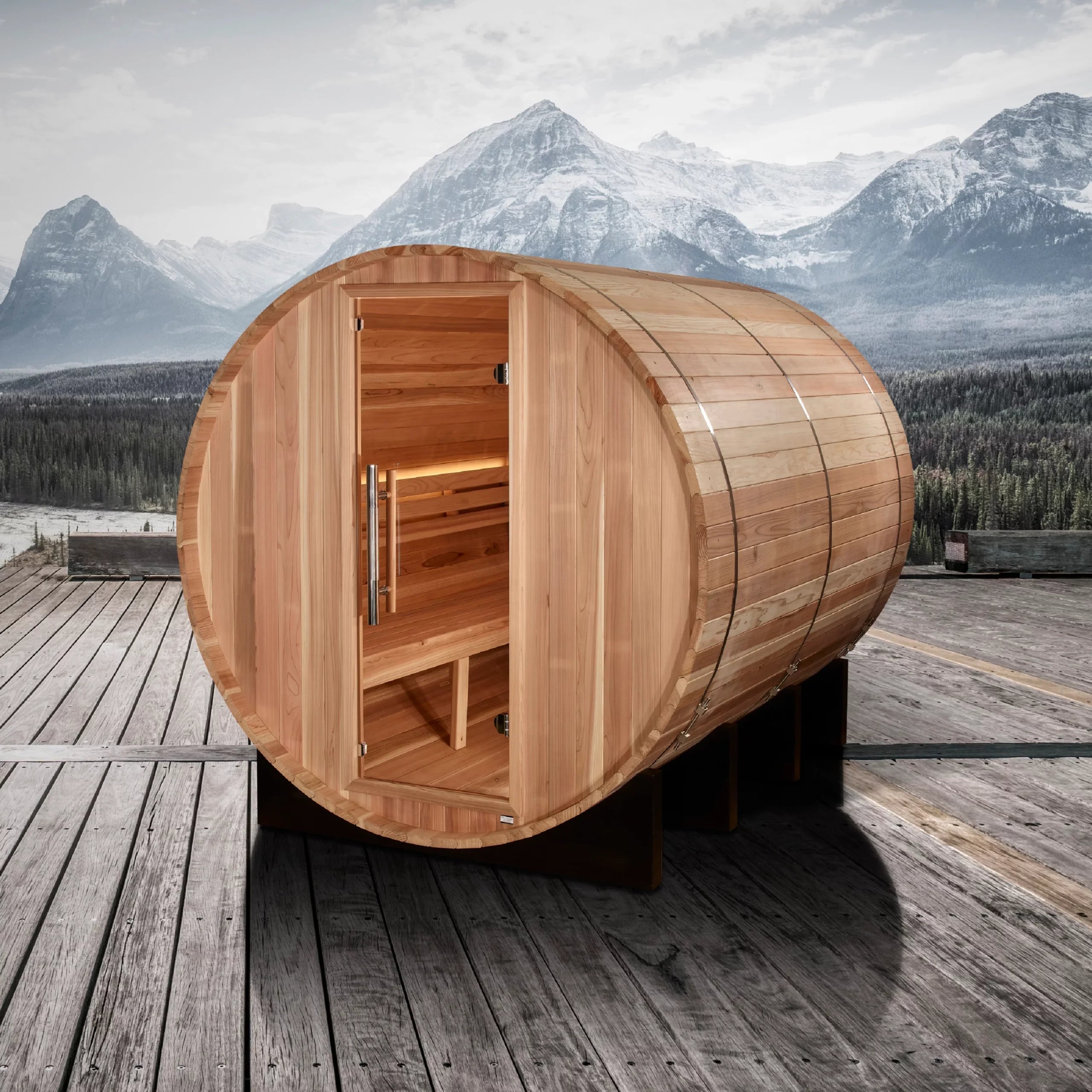 Golden Designs “Klosters” GDI-B006-01 — 6-Person Barrel Traditional Sauna (Pacific Cedar)