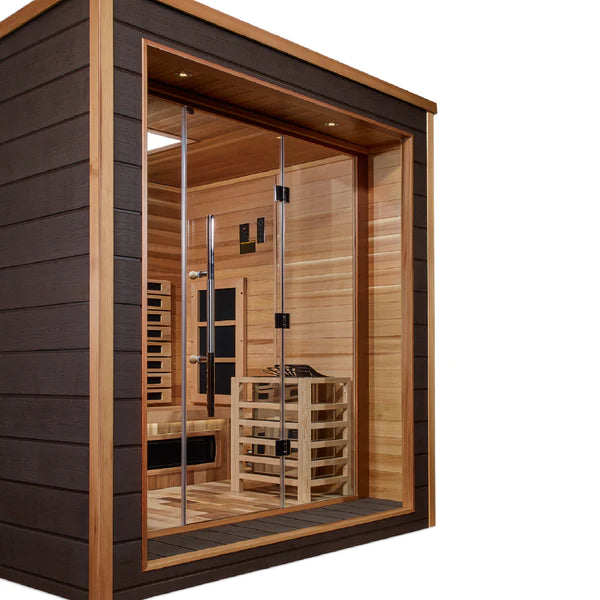 GDI-8223-01 Visby 3 Person Outdoor-Indoor PureTech™ Hybrid Full Spectrum Sauna – Canadian Red Cedar Interior