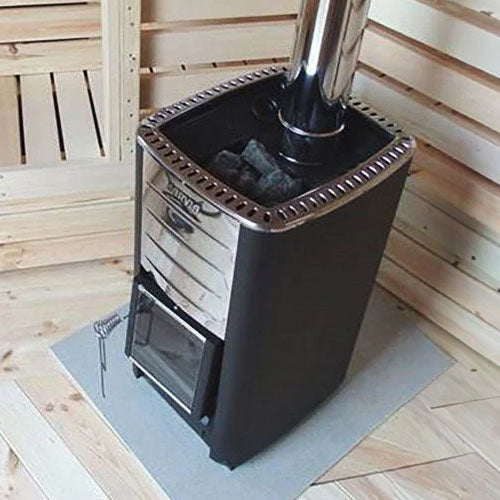 Harvia M3 wood-burning sauna stove side view with flue connection