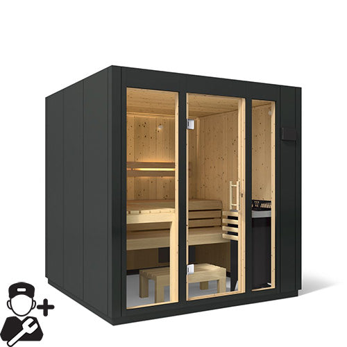 Kohler C1 Indoor Sauna Kit Graphite Grey – Scandinavian Spruce Home Sauna with FERO Heater (2 to 5 Persons)