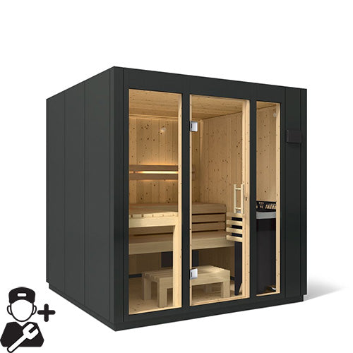 Kohler C1 Indoor Sauna Kit Graphite Grey – Scandinavian Spruce Home Sauna with FERO Heater (2 to 5 Persons)
