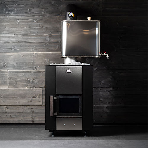 Narvi Kuru 16kW wood-burning sauna stove with glass door