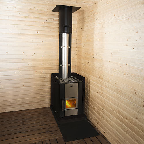 Narvi Kuru Finnish sauna stove side view with flue connection