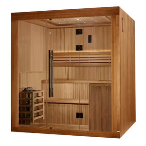 "Golden Designs Osla 6 Person Cedar Steam Sauna – 8kW Stove, Chromotherapy Lights & Bluetooth"(GDI-7689-02)