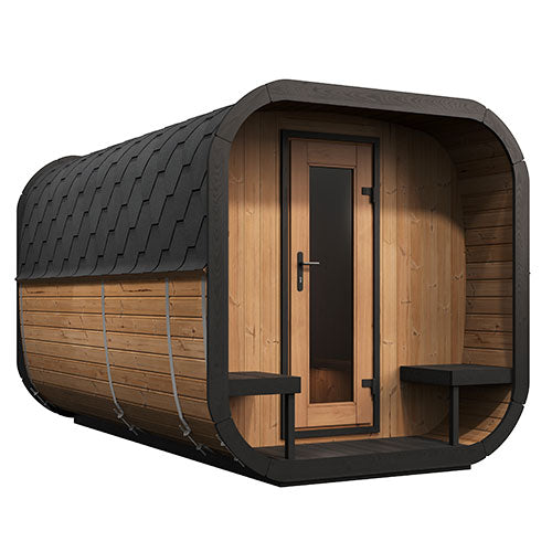 SaunaLife Model CL12GCP – 8-Person Cube-Series Outdoor Sauna Suite Kit with Dressing Room & LED Lighting