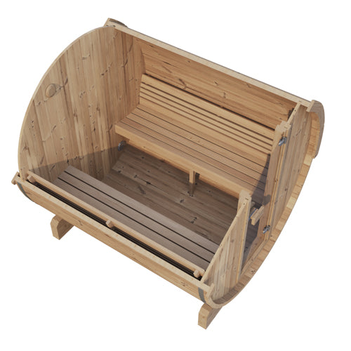 SaunaLife Model E7 – ERGO-Series Outdoor Barrel Sauna (71" L × 81" D, 4-Person)