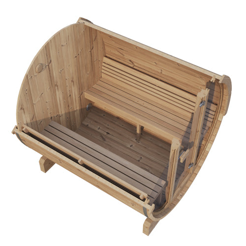 SaunaLife Model E8G – ERGO-Series 6-Person Outdoor Barrel Sauna with Full Glass Front
