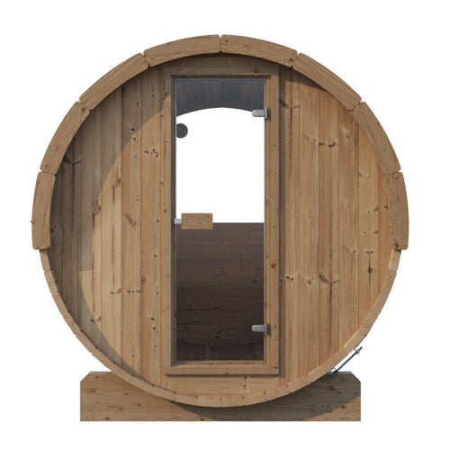 SaunaLife Model E8W Outdoor Barrel Sauna – 6-Person Thermo-Spruce Sauna with Panoramic Window
