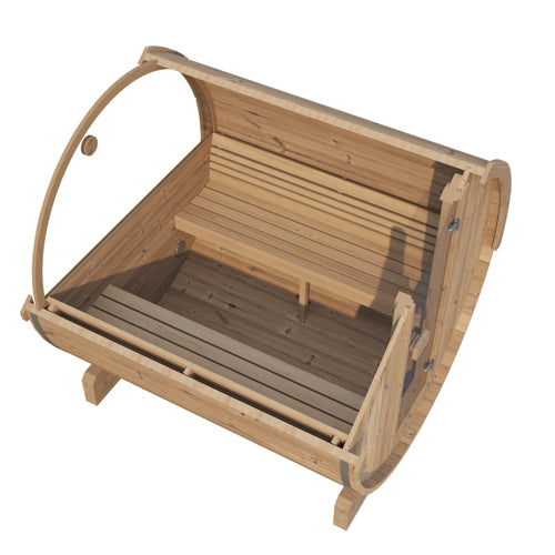 SaunaLife Model E8W Outdoor Barrel Sauna – 6-Person Thermo-Spruce Sauna with Panoramic Window