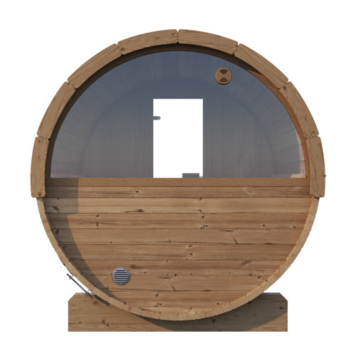 SaunaLife Model E8W Outdoor Barrel Sauna – 6-Person Thermo-Spruce Sauna with Panoramic Window