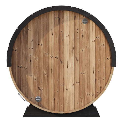 SaunaLife Model EE6G Outdoor Barrel Sauna – 4-Person Glass Front Thermo-Spruce Sauna