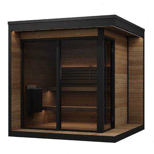SaunaLife Model GL6 – Garden Luxury-Series 6-Person Outdoor Home Sauna Kit with Thermo-Spruce & Full Glass Front