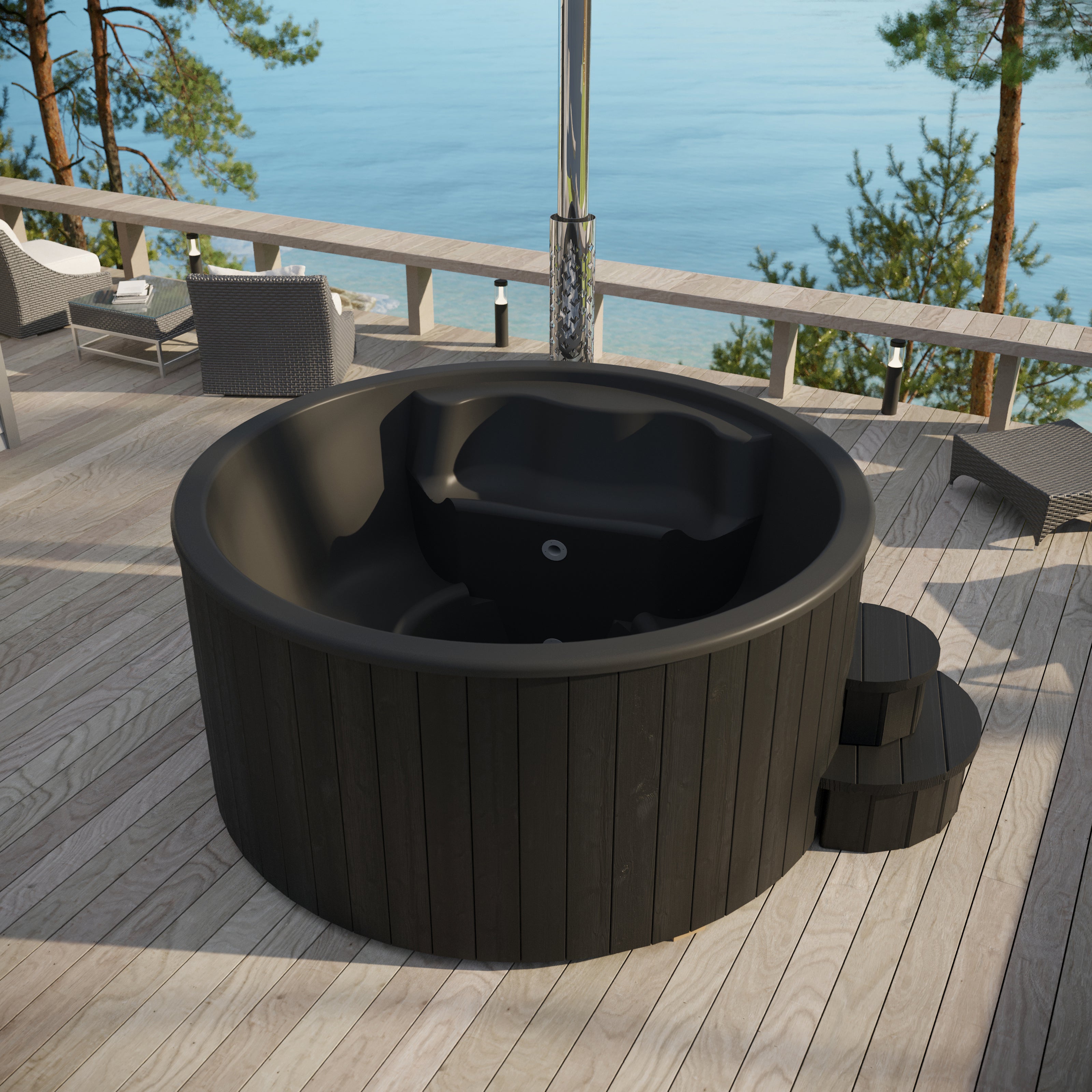 SaunaLife Model S4B – Soak-Series Wood-Burning Hot Tub (Black Finish, Up to 6 Persons)