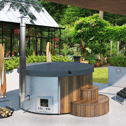 SaunaLife Model S4N – Soak-Series Wood-Burning Hot Tub (Natural Finish, Up to 6 Persons)