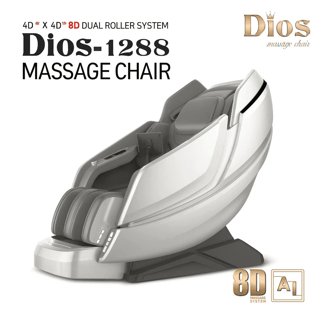 Dios-1288 8D Massage Chair, Dual Air-Tech SL-Track, Brain Relaxation Program — White