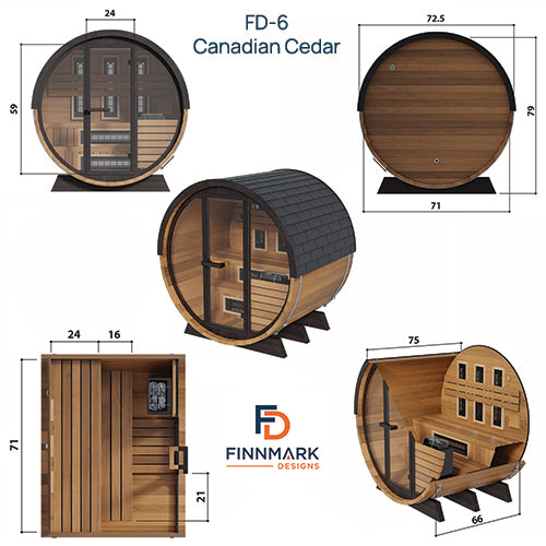 Finnmark FD-6 Cedar Combination Barrel Sauna — Infrared + Traditional 6x6 Outdoor