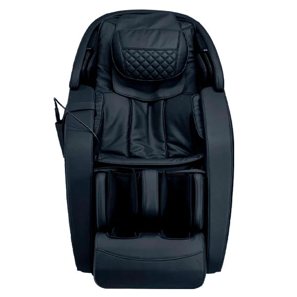 Kyota Genki M380 black massage chair front view with foot rollers