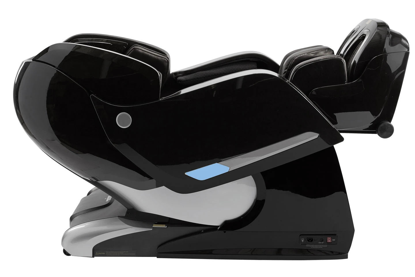 Side view of the Kyota Yosei M868 4D massage chair in black shown in zero gravity recline with SL-Track massage system and full body compression