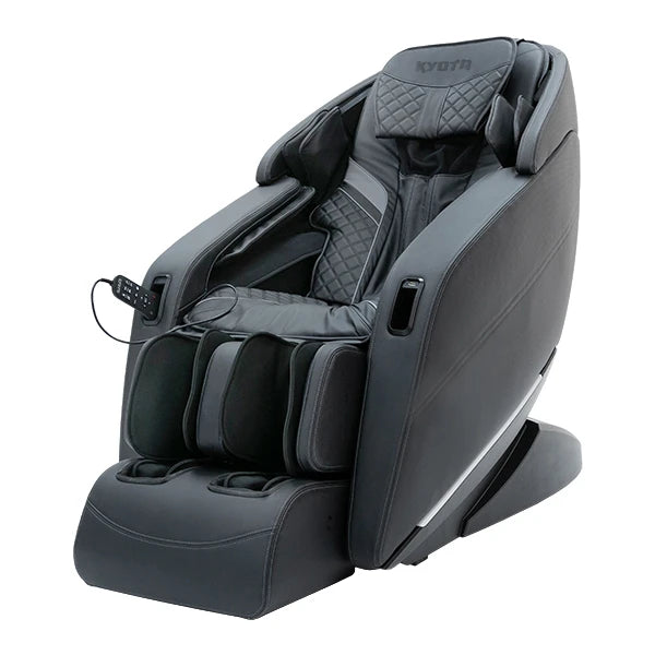 Kyota Yugana M780 black 4D massage chair featuring SL-track technology, zero gravity recline, full body air compression, deep calf and foot massage, quilted premium upholstery, and wired LCD remote control