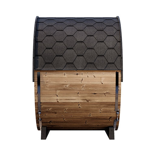 SaunaLife Model EE6G Outdoor Barrel Sauna – 4-Person Glass Front Thermo-Spruce Sauna