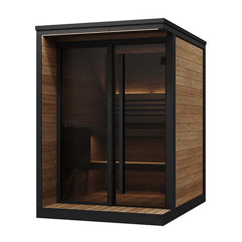 SaunaLife Model GL4 – Garden Luxury Series 4-Person Outdoor Sauna Kit with Thermo-Spruce & Full Glass Front