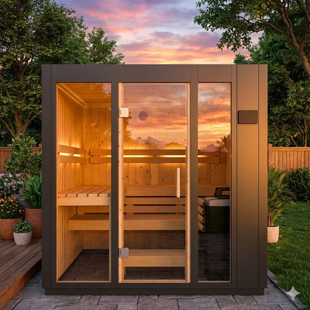 Kohler C1 Indoor Sauna Kit Graphite Grey – Scandinavian Spruce Home Sauna with FERO Heater (2 to 5 Persons)