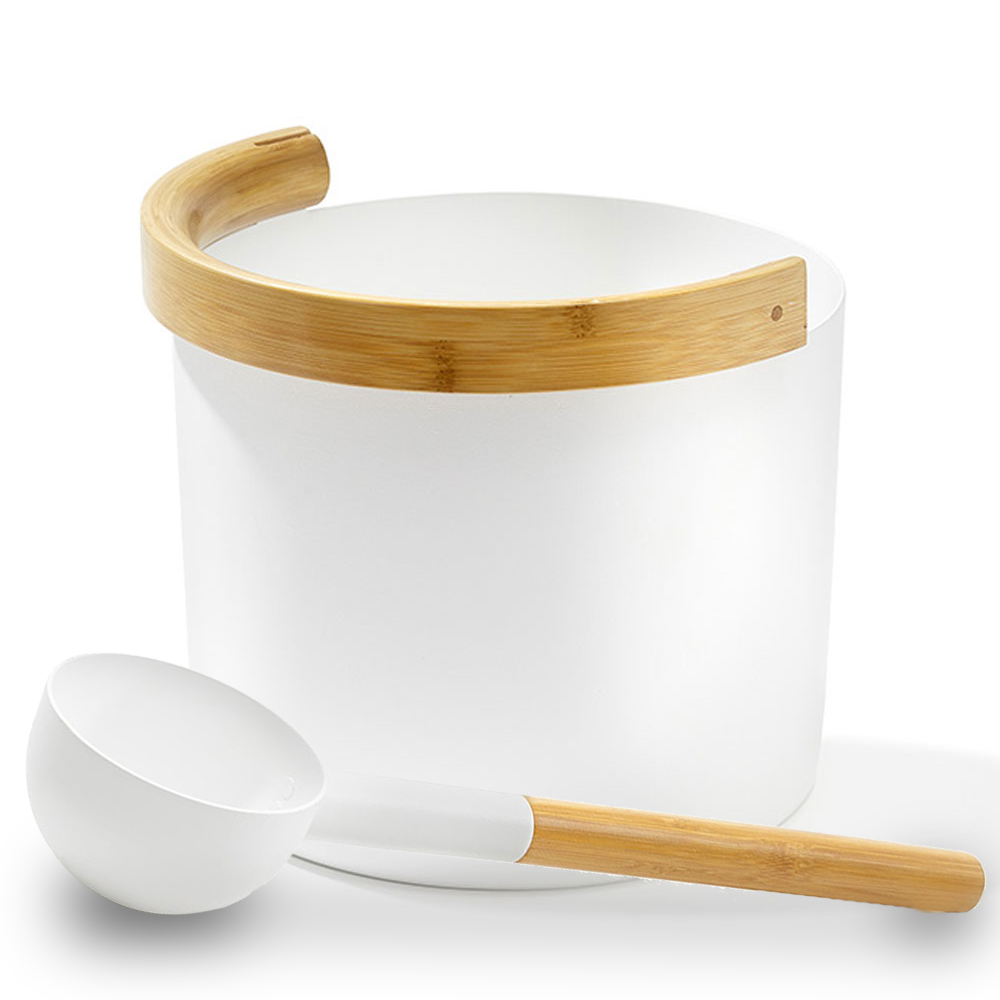 KOLO Sauna Set 2 – Bamboo & Aluminum Sauna Bucket with Ladle (1 Gallon, Black or White)