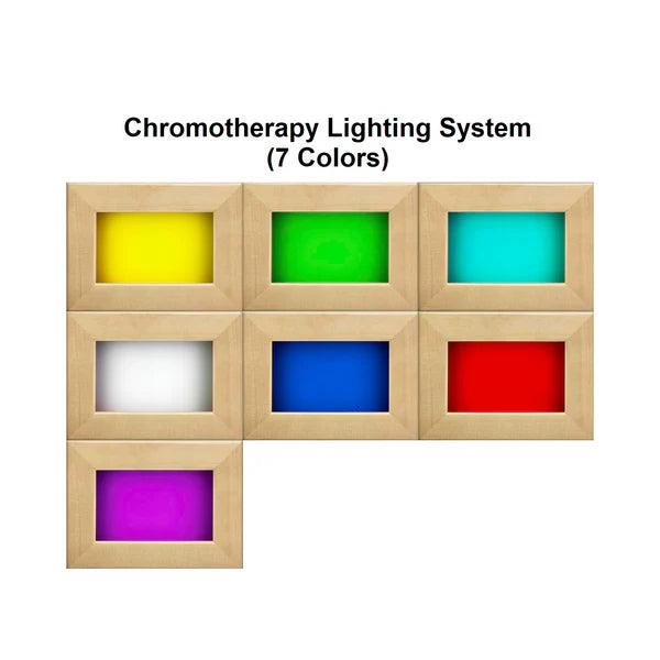 Golden Designs Drammen 3 Person Traditional Sauna GDI-8203-01 - Chromotherapy Lighting System Showing 7 Color Options Including Yellow, Green, Teal, White, Blue, Red and Purple
