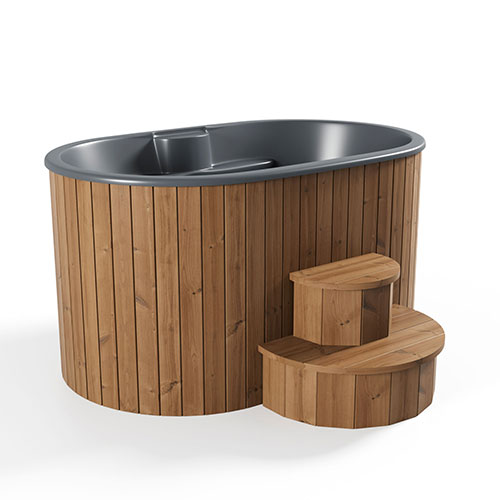 SaunaLife S2N two-person hot and cold immersion tub in natural finish