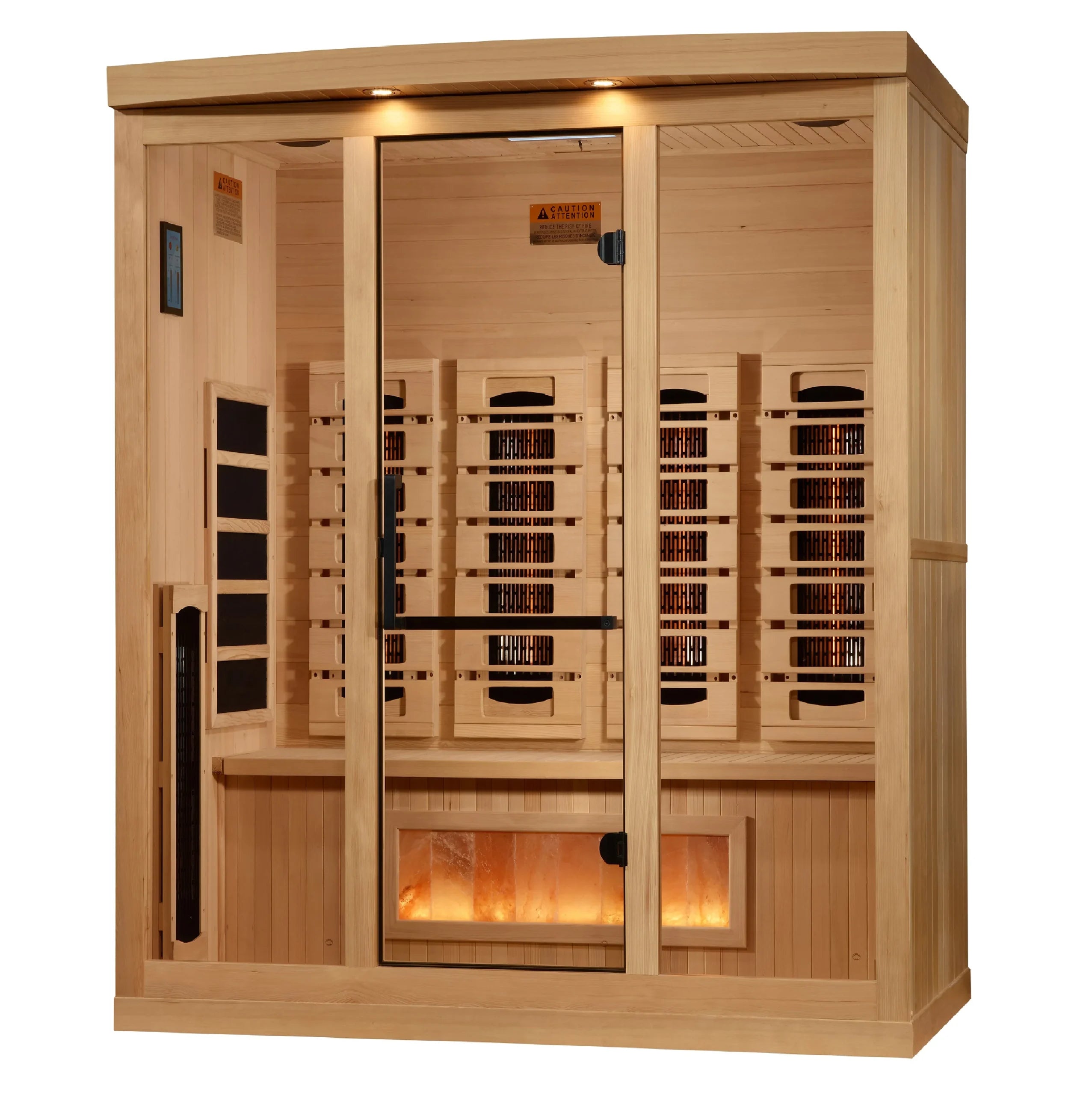 Golden Designs 4 Person Reserve Edition Full Spectrum Infrared Sauna with Himalayan Salt Bar & Chromotherapy – Near Zero EMF