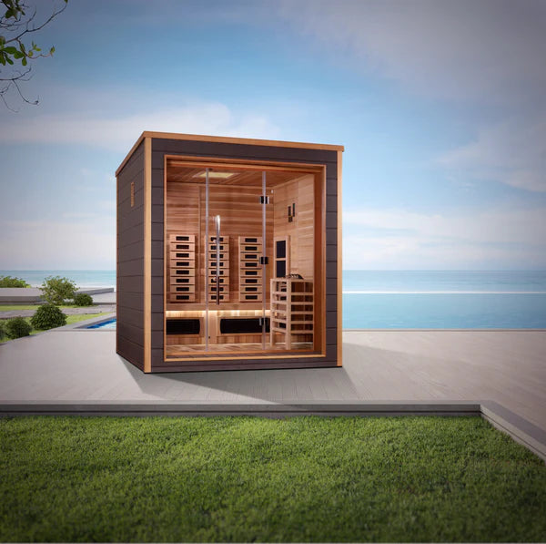 GDI-8223-01 Visby 3 Person Outdoor-Indoor PureTech™ Hybrid Full Spectrum Sauna – Canadian Red Cedar Interior