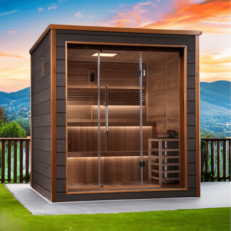 Bergen 6-Person Outdoor-Indoor Traditional Cedar Sauna with Harvia 8kW Heater – Golden Designs GDI-8206-01