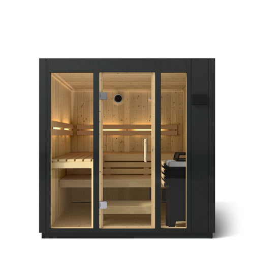 Kohler C1 Indoor Sauna in Graphite Grey with Scandinavian Spruce interior and FERO heater