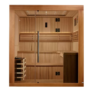 "Golden Designs Osla 6 Person Cedar Steam Sauna – 8kW Stove, Chromotherapy Lights & Bluetooth"(GDI-7689-02)