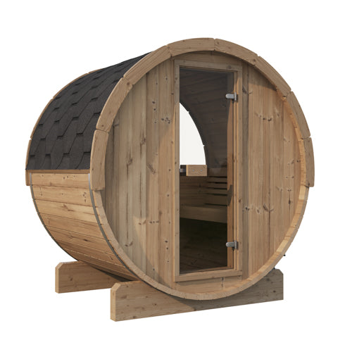 SaunaLife Model E6W – ERGO-Series Outdoor Barrel Sauna with Panoramic Window
