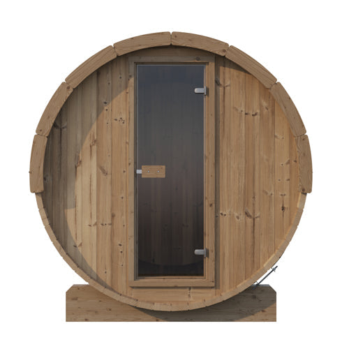 SaunaLife E7 outdoor barrel sauna interior with curved benches