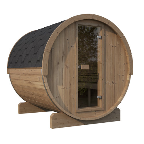 SaunaLife Model E8 Outdoor Barrel Sauna – 6-Person Thermo-Spruce ERGO Series