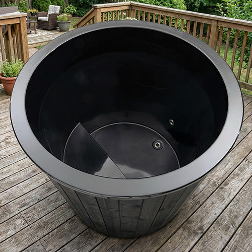 Top-down view of the SaunaLife S1B tub interior showing the contoured fiberglass liner and seat 
