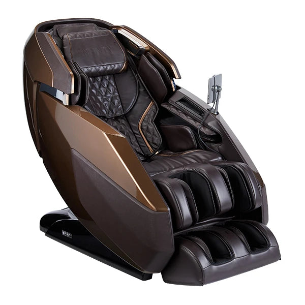 Infinity Imperial Syner-D massage chair designed for deep tissue back pain relief using 4D rollers, dual track massage, and Zero Gravity recline