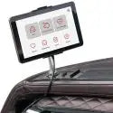 Built-in tablet holder with touchscreen controls on the Kyota Kizuna M688 4D massage chair, allowing users to customize zero gravity massage programs, intensity, and full body settings