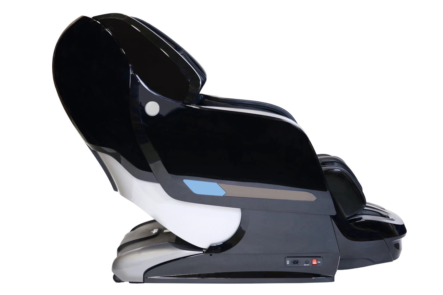 Side view of the Kyota Yosei M868 4D massage chair in black showing zero gravity recline, SL-Track design, and full body massage system