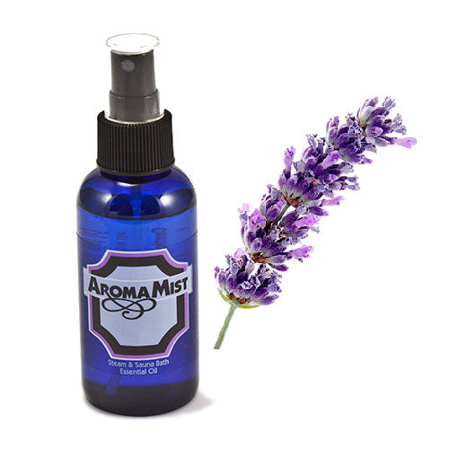 AromaMist Lavender Essential Oil 4oz - Cobalt Blue Spray Bottle for Steam and Sauna Bath with Fresh Lavender Sprig